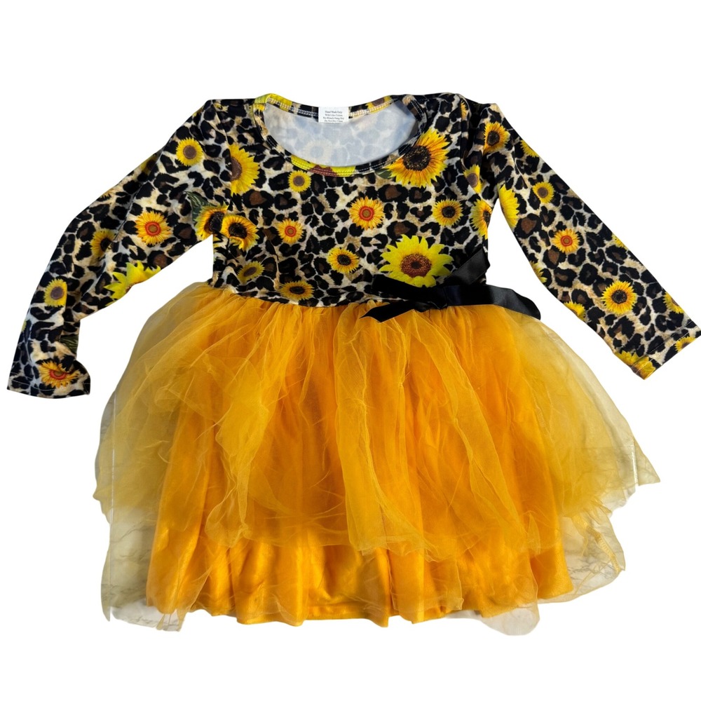 Boutique Kids girls‎ Sunflower Leopard Tulle Tutu Dress Yellow 3T
